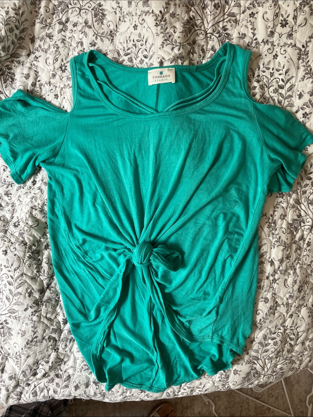 Threads 4 Thought Teal Cold-Shoulder Tie-Front Top